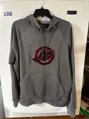 Men's Gray Pullover Hoodie with Red Mercury Logo